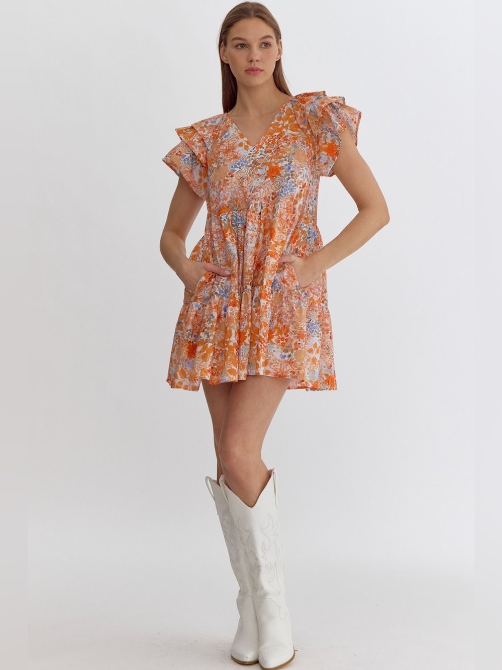 Entro Elara Botanical Floral Ruffle Sleeve Tunic Dress Eclectic Boho New Medium